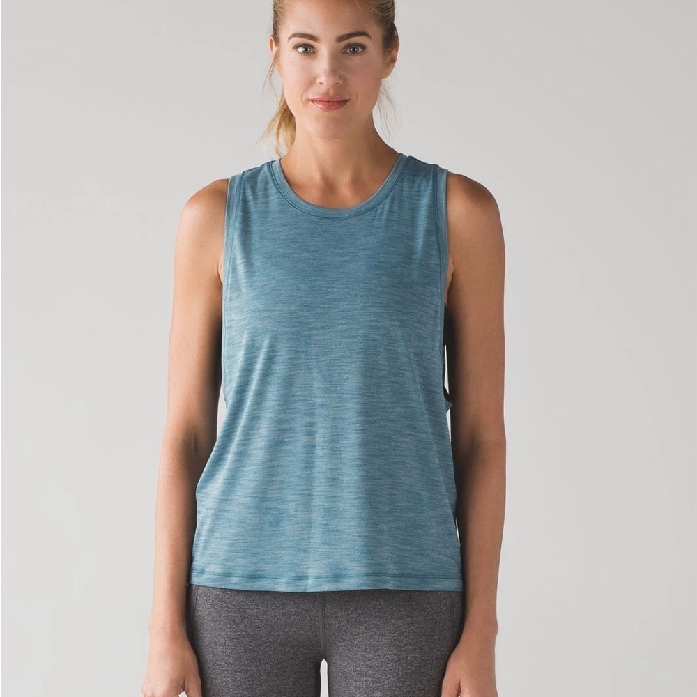 Lululemon Cardio Squad Tank II Heather Desert Teal Workout Sleeveless Muscle Top